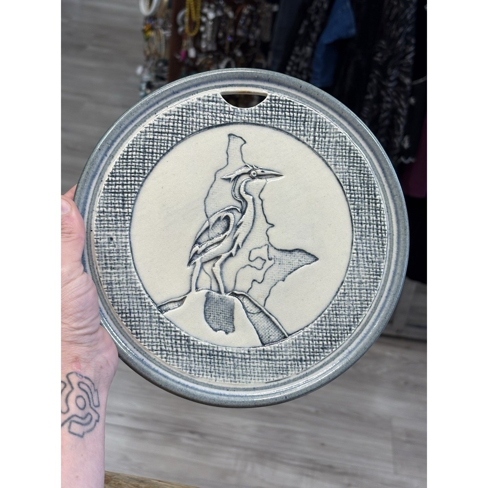 Vintage Blue Heron Studio Pottery Plaque Hot plate Trivet Vashon Island, Wa